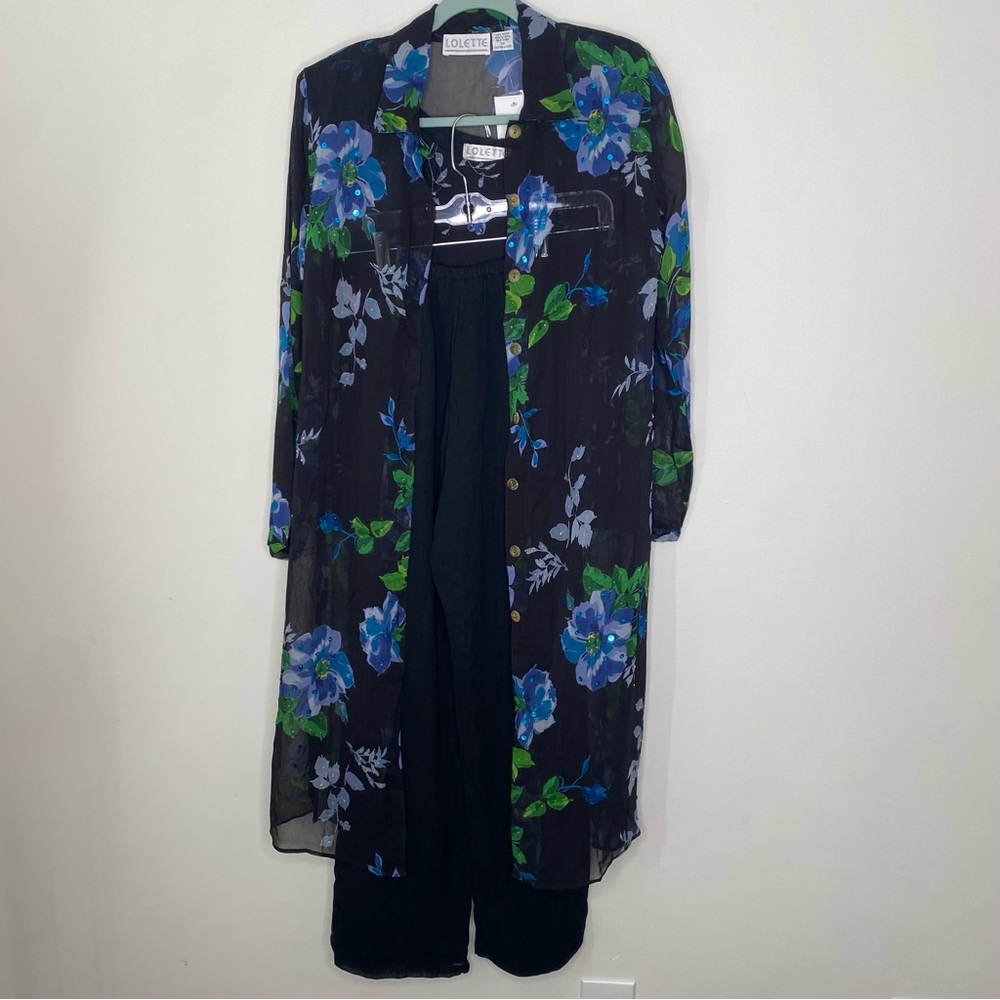 Lolette 3 Piece Duster Tank Pant Sz S Floral